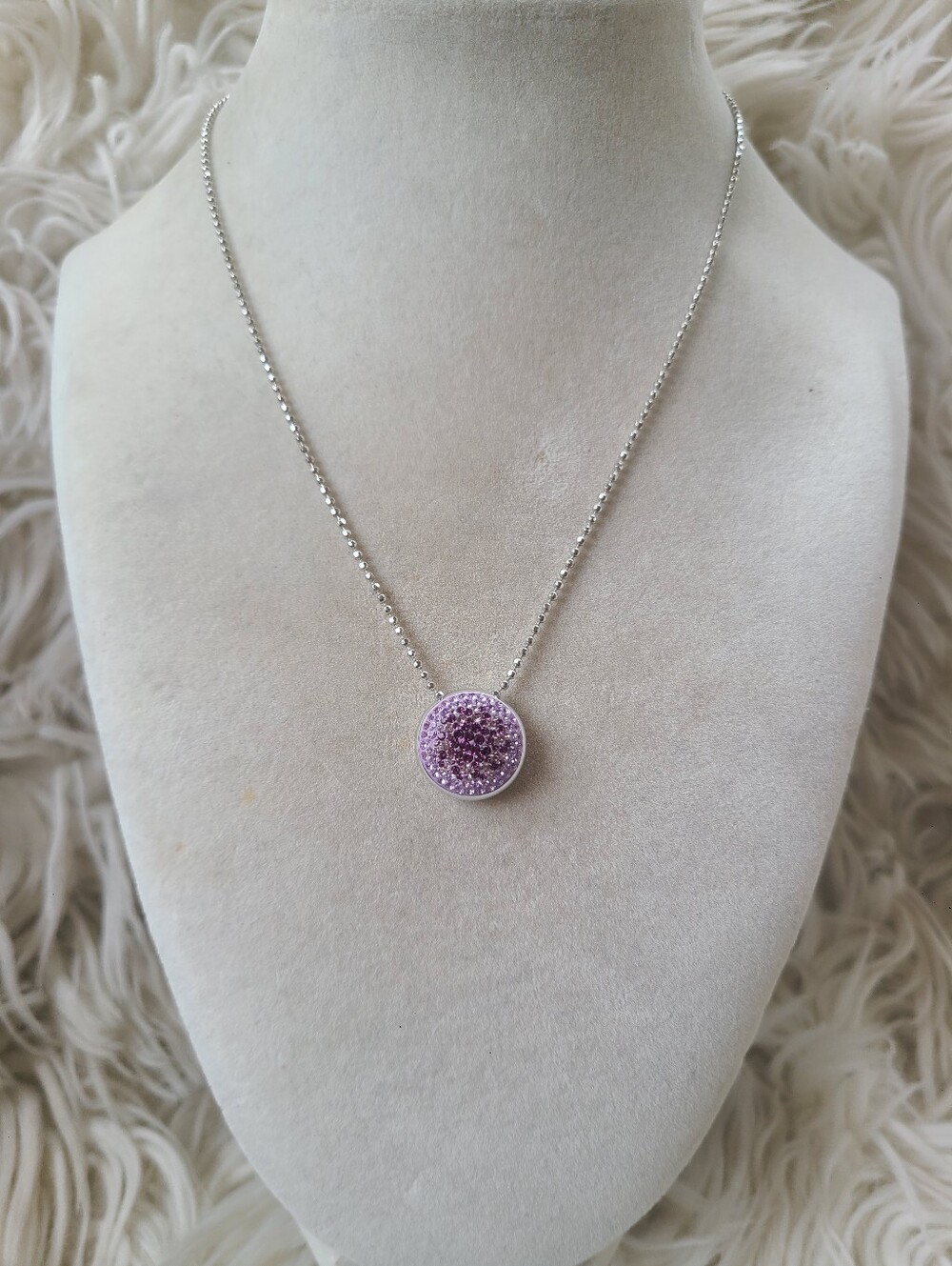 Swarovski Silver Necklace with Lavender Crystal Pavé Disc- Excellent Condition